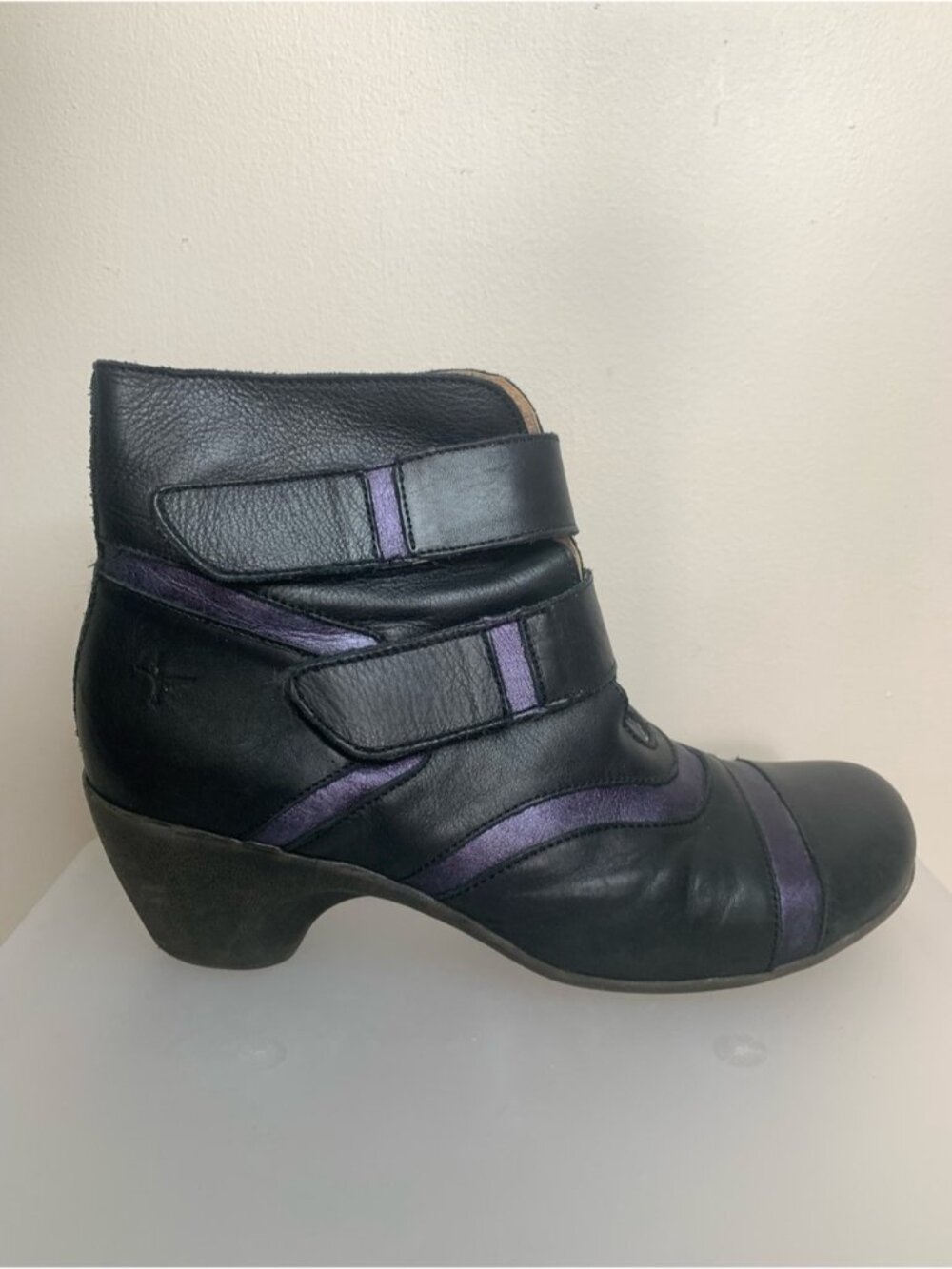 Portofino Black Purple Strap Leather Booties 42